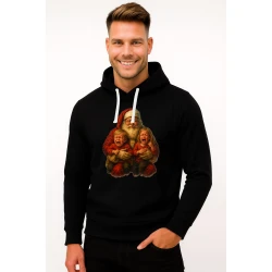 Juodas džemperis su gobtuvu Kalėdų senelis su vaikais