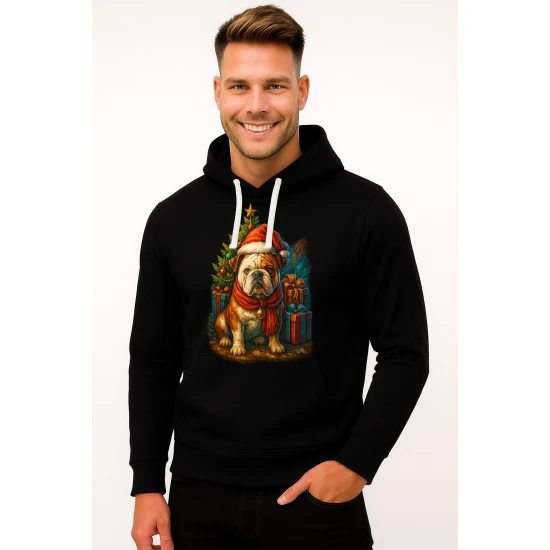 Juodas džemperis su gobtuvu Kalėdinis šuo