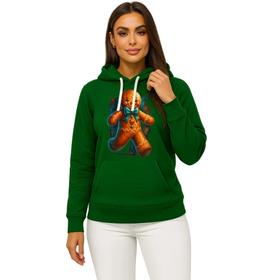 Tamsiai žalias džemperis su gobtuvu Imbierinis sausainis