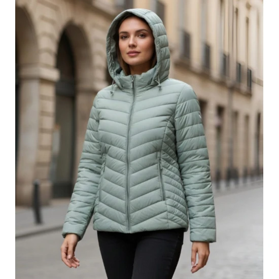 Moteriška žalios spalvos striukė su gobtuvu Enit Moteriškos striukės