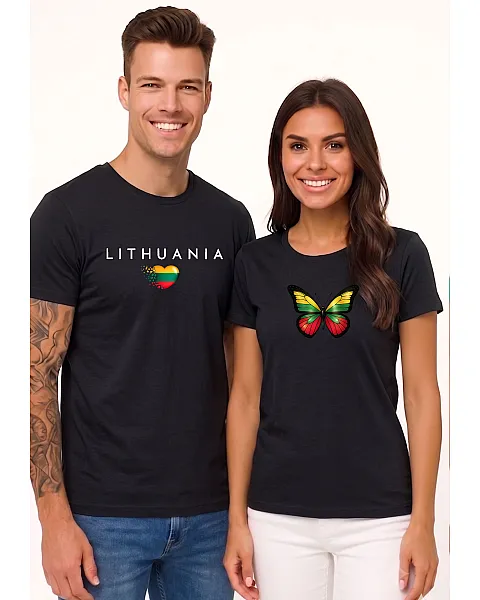 Juodų marškinėlių komplektas Lithuania-drugelis (balta)