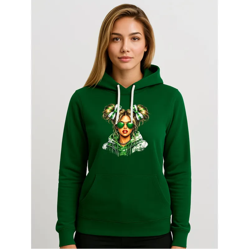Women's dark green hooded sweater; Lithuanian woman wearing a sweater Sweatshirts with inscriptions
