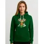 Women's dark green hooded sweater; Lithuanian woman wearing a sweater