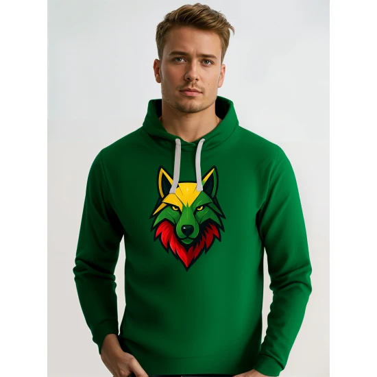 Vyriškas tamsiai žalias džemperis su gobtuvu Vilkas Džemperiai su gobtuvu