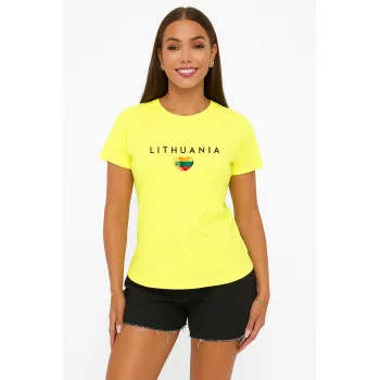 Женская желтая футболка Lithuania (черная)