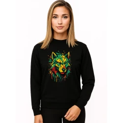 Moteriškas juodas džemperis be gobtuvo Geometrinis vilkas