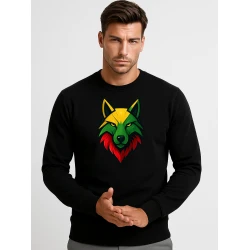 Vyriškas juodas džemperis be gobtuvo Vilkas