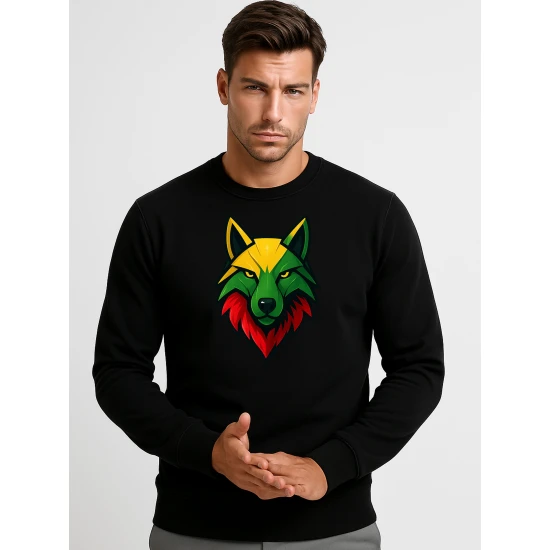 Vyriškas juodas džemperis be gobtuvo Vilkas Džemperiai su gobtuvu