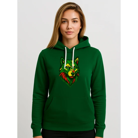 Moteriškas tamsiai žalias džemperis Geometrinis vilkas Džemperiai su užrašais