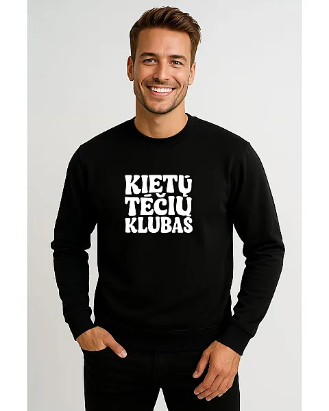 Vyriškas juodas džemperis be gobtuvo Kietų tėčių klubas (baltas)