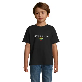 Детская чёрная футболка Lithuania (белая)