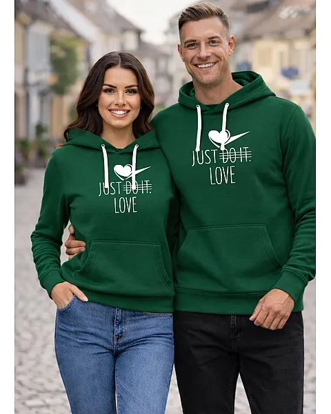 Tamsiai žali džemperiai su gobtuvu Just do it (baltas)