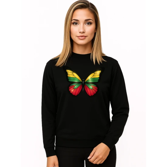 Moteriškas juodas džemperis be gobtuvo Drugelis LT Džemperiai su užrašais