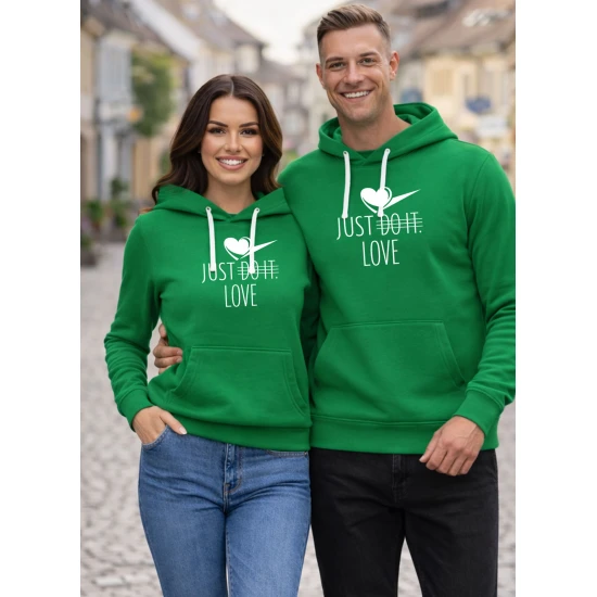 Žali džemperiai su gobtuvu Just do it (baltas)