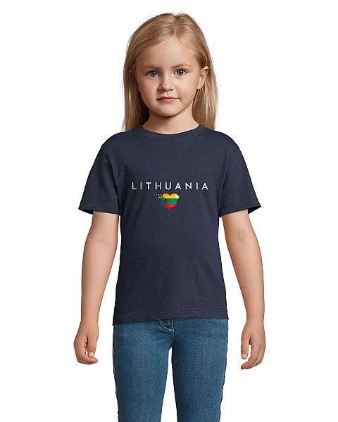 Vaikiški tamsiai mėlyni marškinėliai Lithuania (baltas)