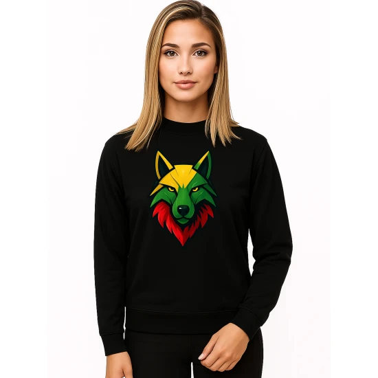 Moteriškas juodas džemperis be gobtuvo Vilkas Džemperiai su užrašais