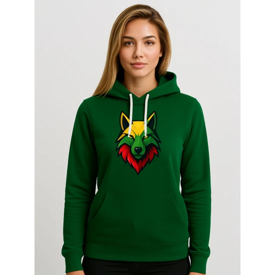Moteriškas tamsiai žalias džemperis Vilkas Džemperiai su užrašais