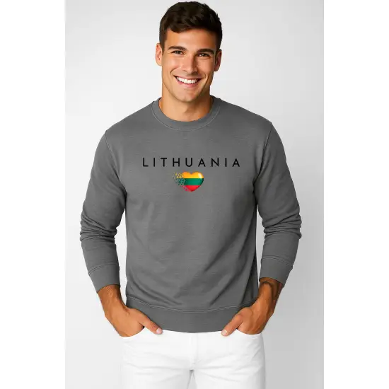Vyriškas tamsiai pilkas džemperis Lithuania (juoda)