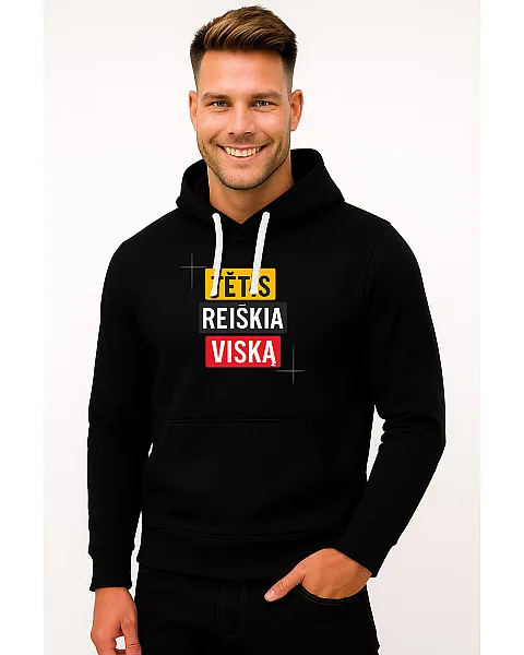 Vyriškas juodas džemperis su gobtuvu Tėtis reiškai viską