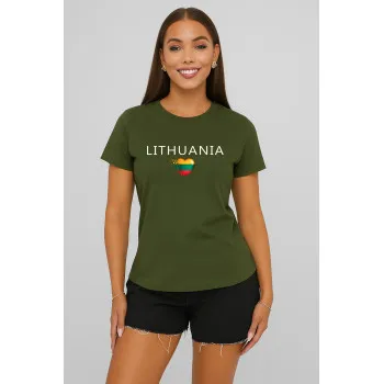 Женская футболка цвета хаки Lithuania (белая)