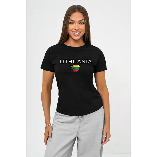 Moteriški juodi marškinėliai Lithuania (baltas)