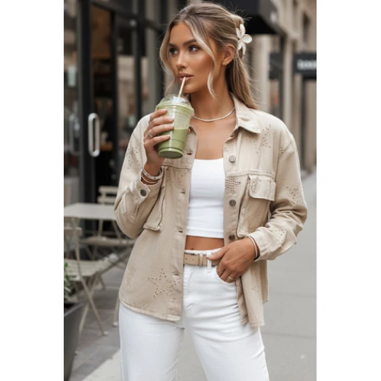 Pereinamojo sezono šviesiai rusva striukė Shine Moteriškos striukės