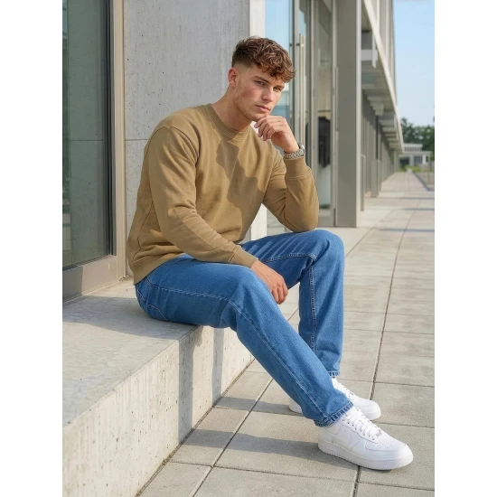 Vyriškas rudas džemperis be gobtuvo Steel Džemperiai be gobtuvo