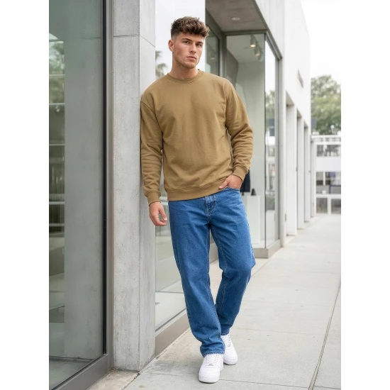 Vyriškas rudas džemperis be gobtuvo Steel Džemperiai be gobtuvo