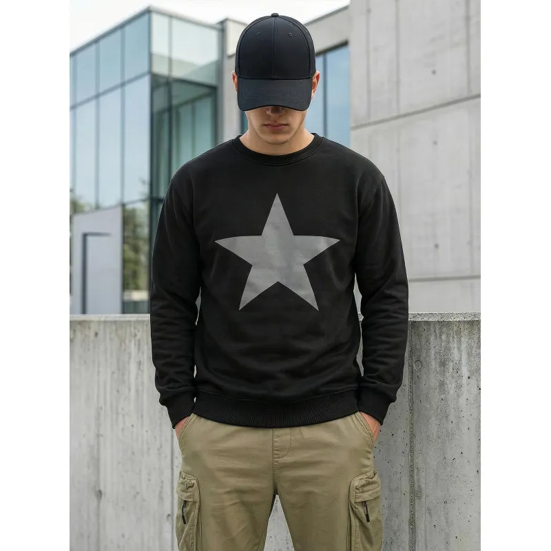 Męski czarny sweter z kapturem Star Bluzy z napisami