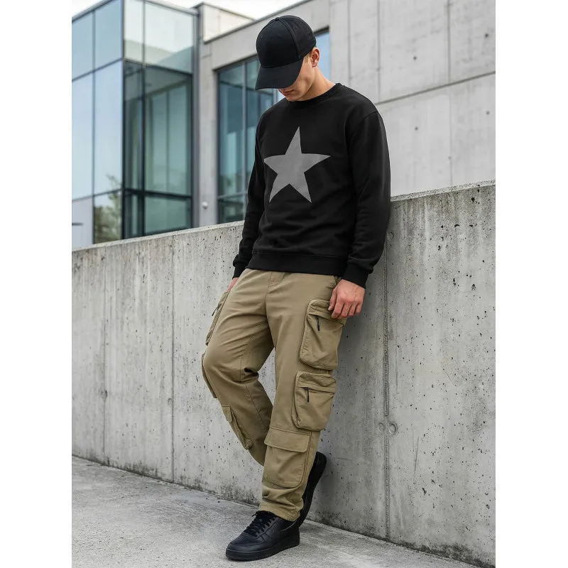 Męski czarny sweter z kapturem Star Bluzy z napisami