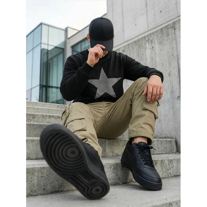 Męski czarny sweter z kapturem Star Bluzy z napisami