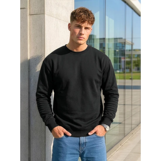 Vyriškas juodas džemperis be gobtuvo Steel Džemperiai be gobtuvo