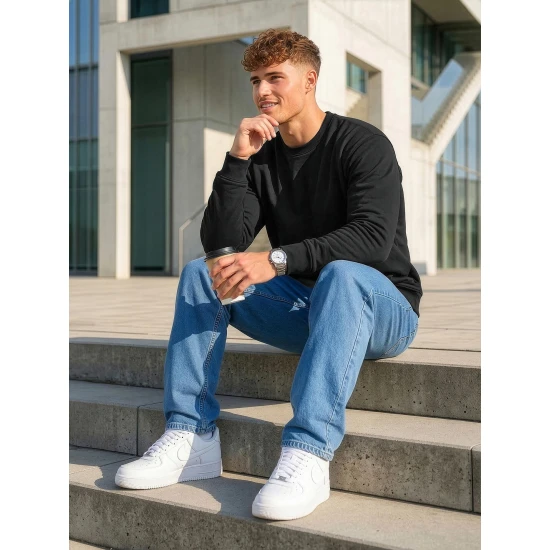 Vyriškas juodas džemperis be gobtuvo Steel Džemperiai be gobtuvo