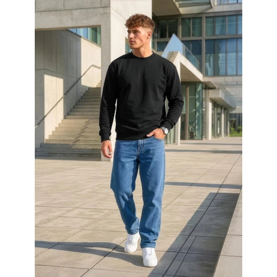 Vyriškas juodas džemperis be gobtuvo Steel Džemperiai be gobtuvo