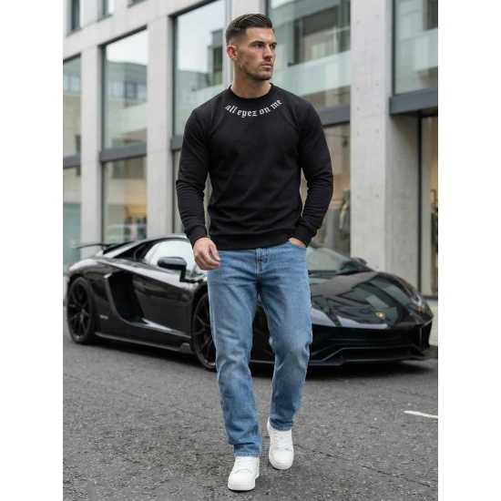 Vyriškas juodas džemperis All eyes on me O/P2027Z