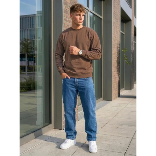 Vyriškas tamsiai rudas džemperis be gobtuvo Steel Džemperiai be gobtuvo