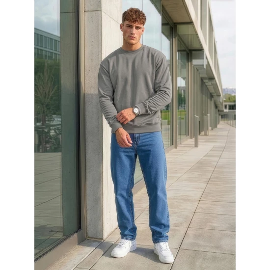 Vyriškas pilkas džemperis be gobtuvo Steel Džemperiai be gobtuvo