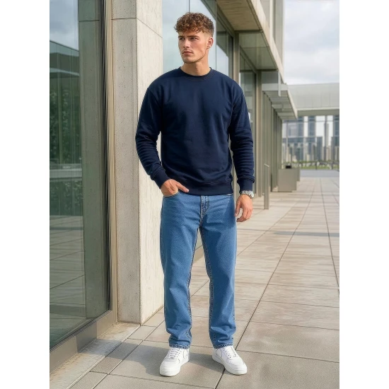 Vyriškas tamsiai mėlynas džemperis be gobtuvo Steel Džemperiai be gobtuvo