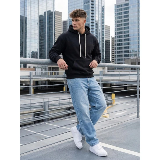 Vyriškas juodas džemperis Ostin Vyriški džemperiai su gobtuvu