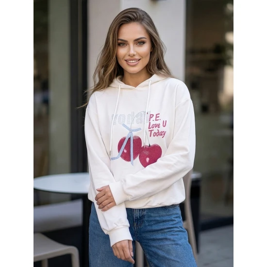 Moteriškas baltas džemperis Today Džemperiai su gobtuvu