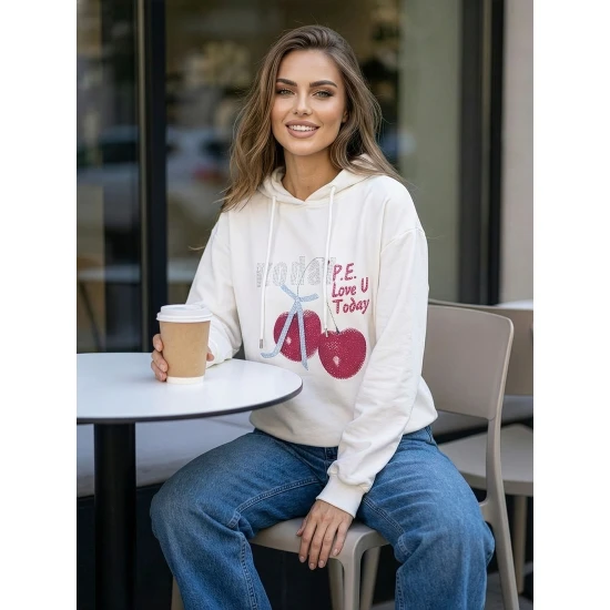 Moteriškas baltas džemperis Today Džemperiai su gobtuvu