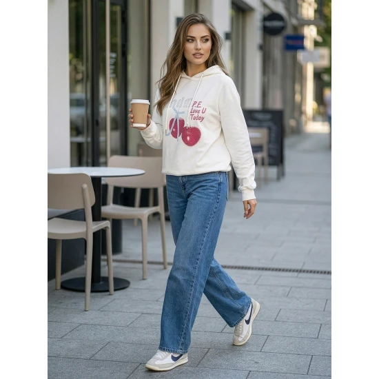 Moteriškas baltas džemperis Today Džemperiai su gobtuvu