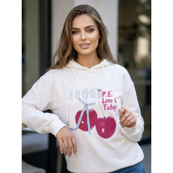 Moteriškas baltas džemperis Today Džemperiai su gobtuvu