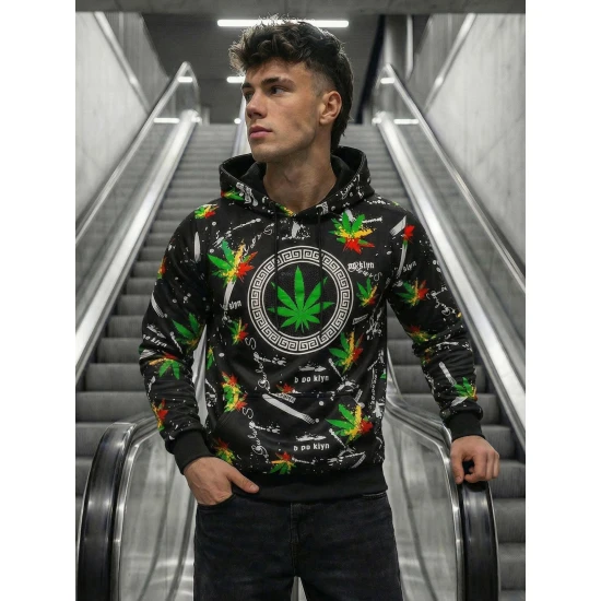 Vyriškas juodas džemperis su įvairiaspalve spauda Kanna O/B267