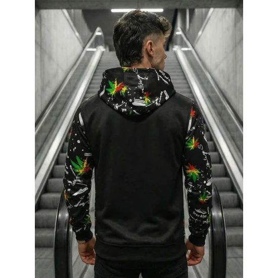 Vyriškas juodas džemperis su įvairiaspalve spauda Kanna O/B267