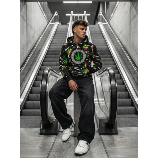 Vyriškas juodas džemperis su įvairiaspalve spauda Kanna O/B267