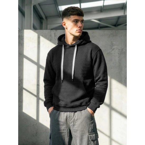 Vyriškas juodas džemperis su gobtuvu Carla Džemperiai su gobtuvu