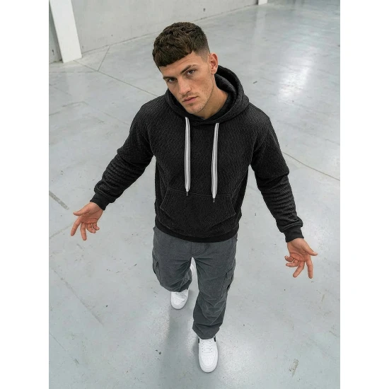 Vyriškas juodas džemperis su gobtuvu Carla Džemperiai su gobtuvu