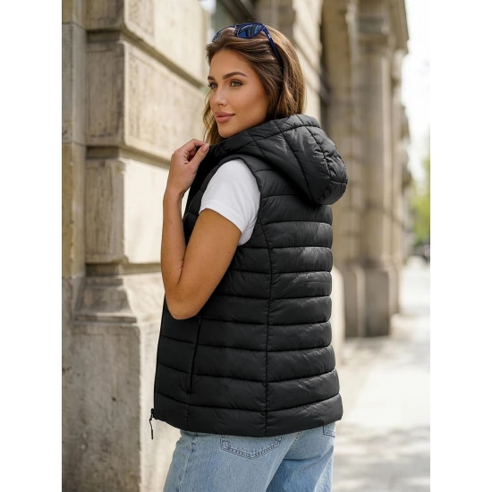 Moteriška juoda liemenė su gobtuvu Senti Moteriškos liemenės