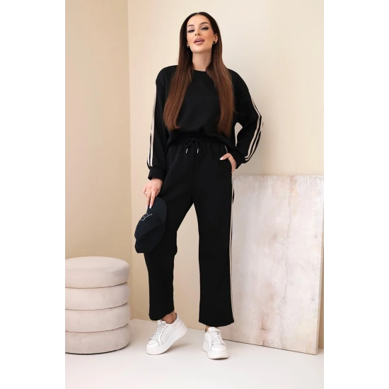 Moteriškas juodas komplektas su juostelėmis Ambi